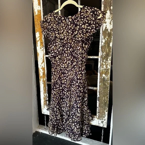 Tommy Hilfiger Flutter Sleeve Leopard Print V-Neck Mini Dress Size 4 - Picture 5 of 6
